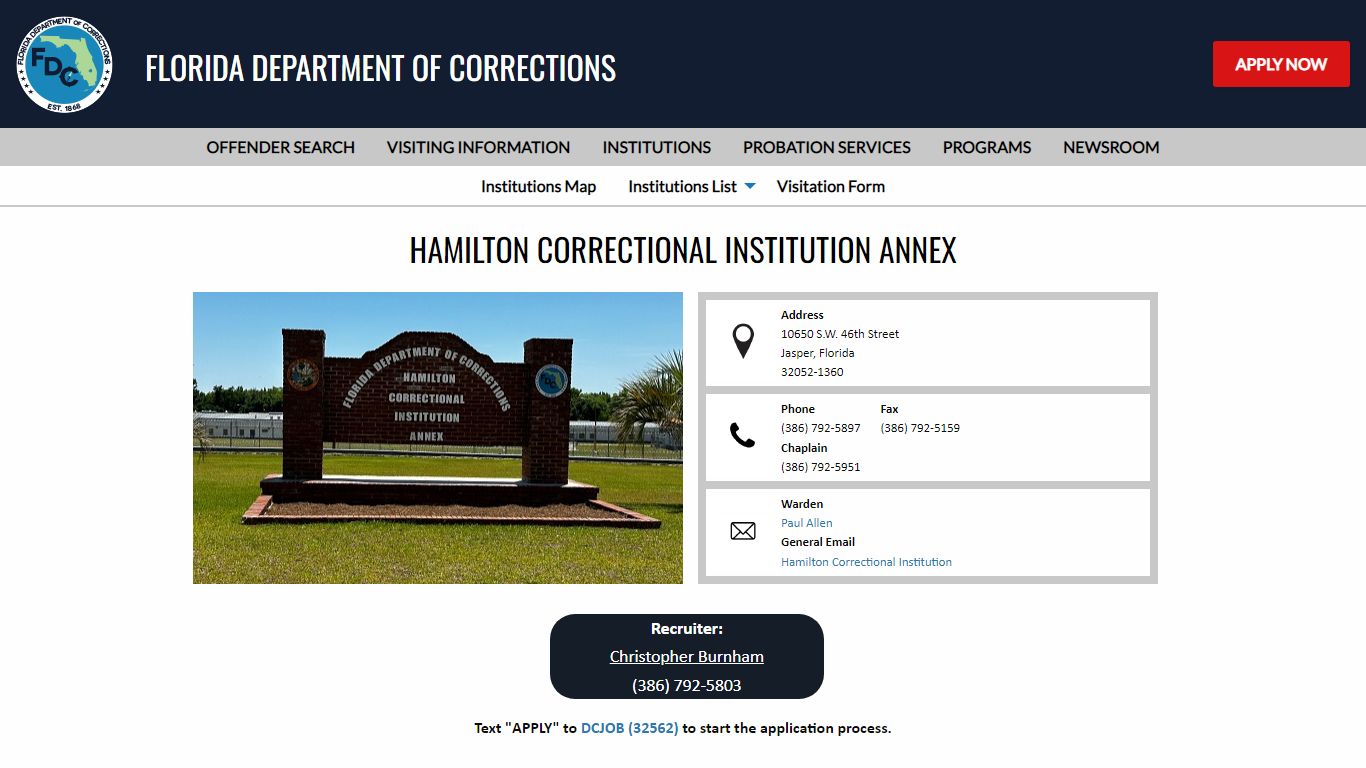 Hamilton Correctional Institution Annex -- Florida Department of ...