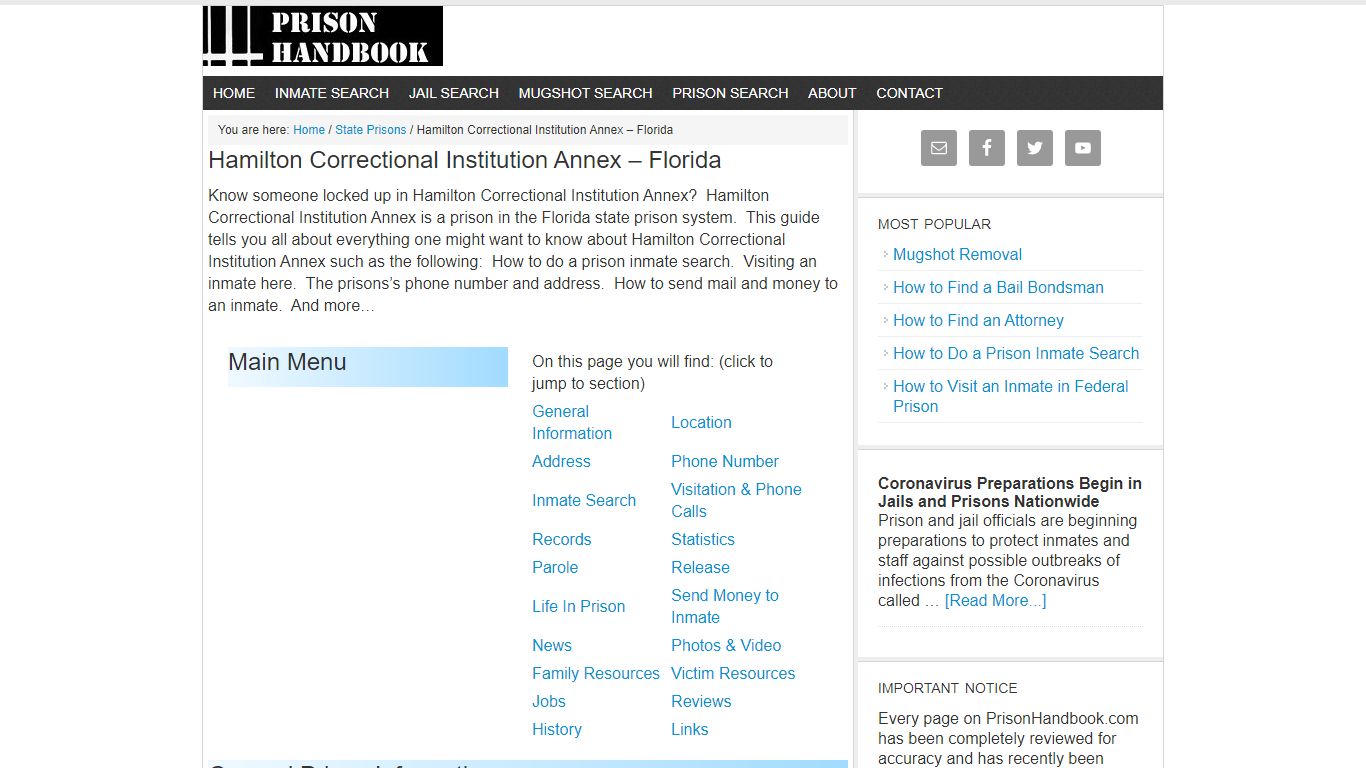 Hamilton Correctional Institution Annex – Florida - Prison Handbook